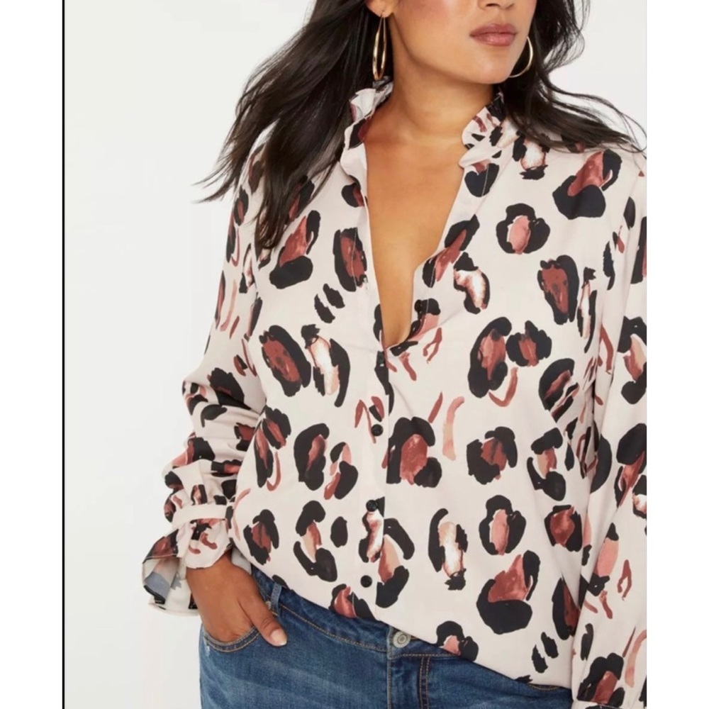 Printed Button Shirt with Ruffle Neck {Panthera}